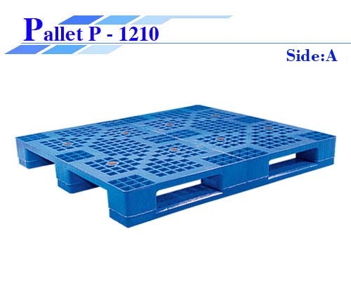 Pallet nhựa xanh dương mặt lưới ba chân, tiêu đề P-1210 phía trên