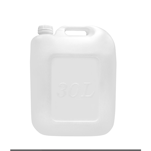 Can nhựa trắng 30 lít có quai xách phía trên, mặt can nổi chữ 30L