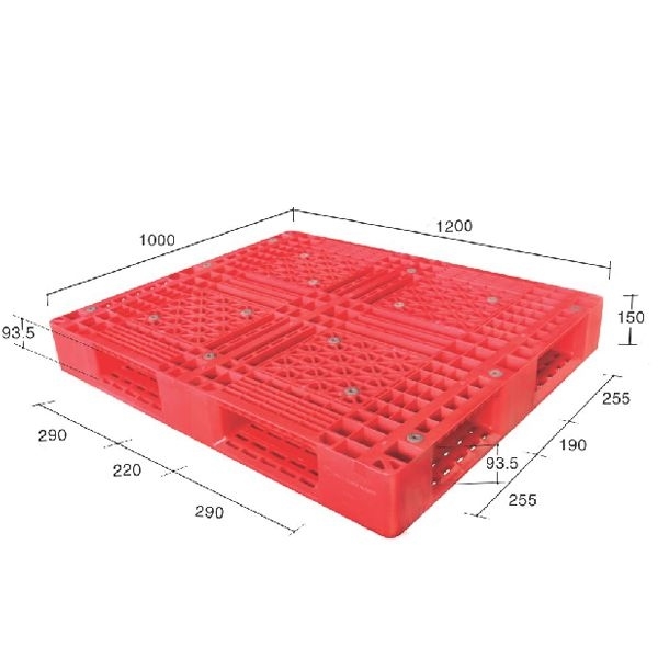 Pallet nhựa đỏ mặt lưới 1000x1200 mm chụp chéo nền trắng