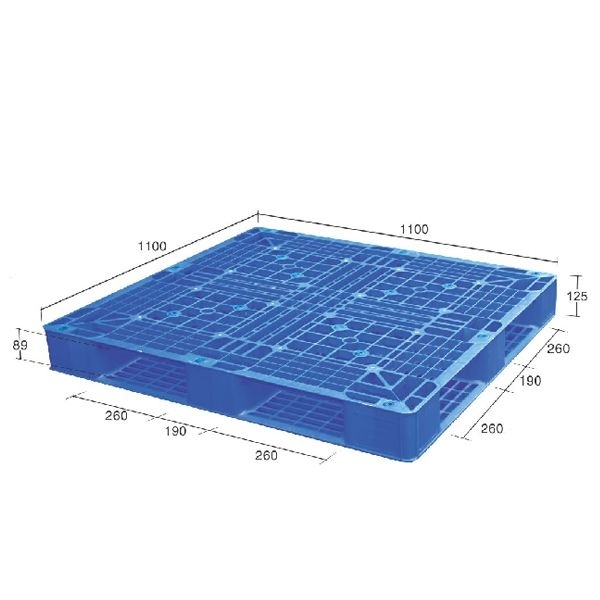 Pallet nhựa xanh dương mặt lưới 1100x1100 mm ghi kích thước
