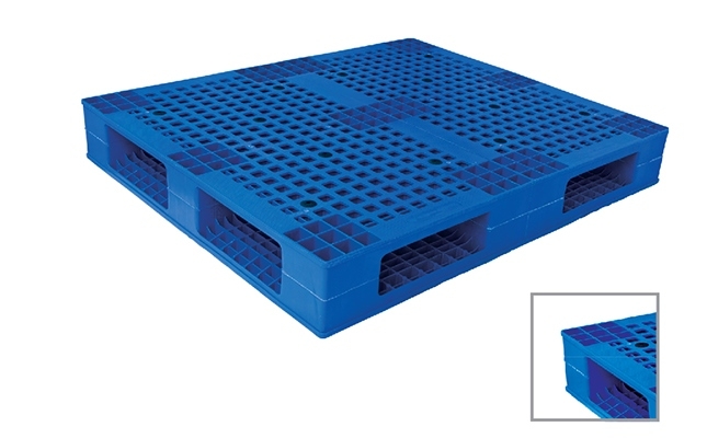 Pallet nhựa xanh dương mặt lưới dày, khung nhỏ phóng to mặt bên